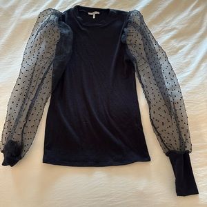 Black Mesh Puff Sleeve Top